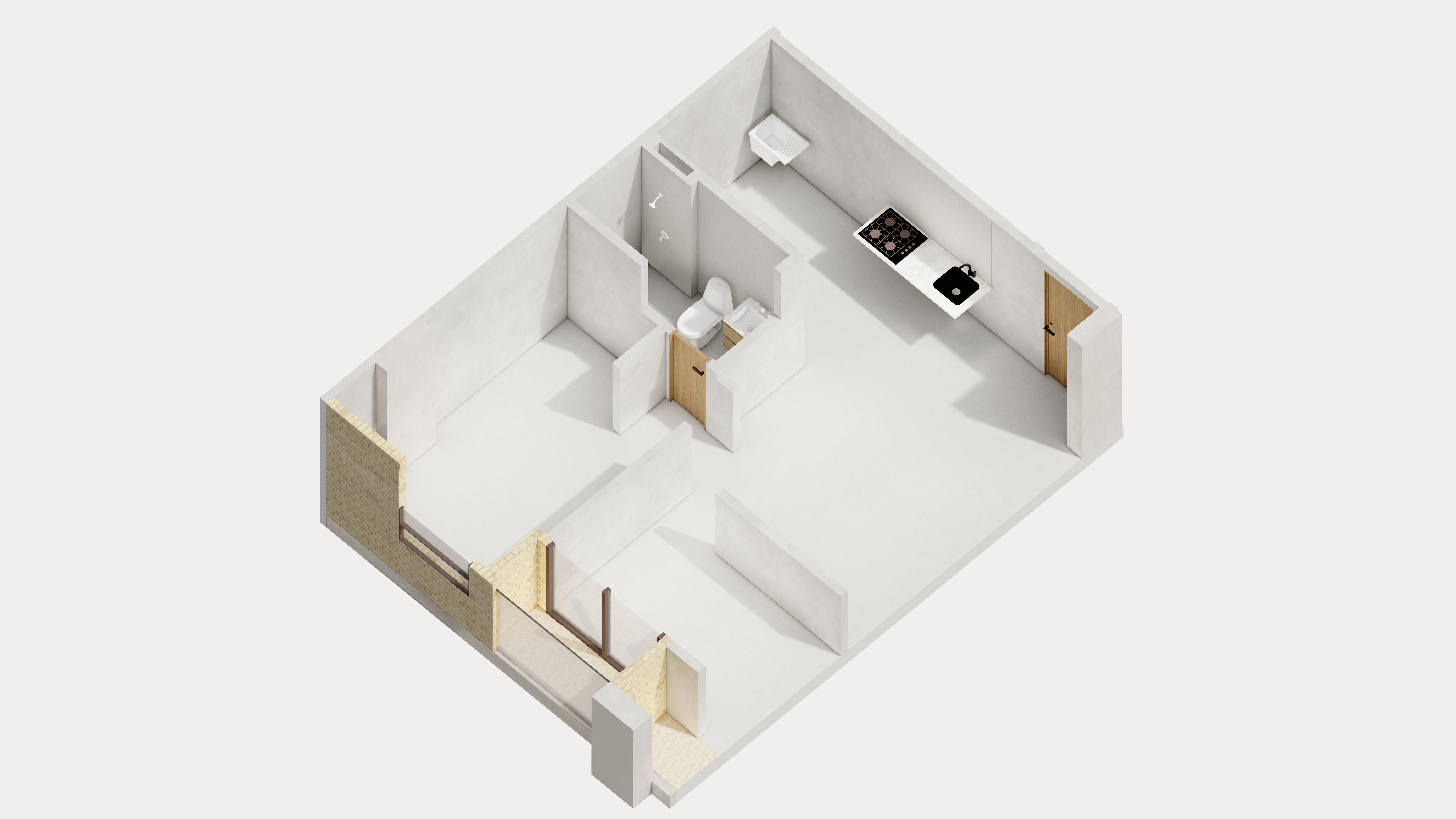 2 habitaciones en obra gris